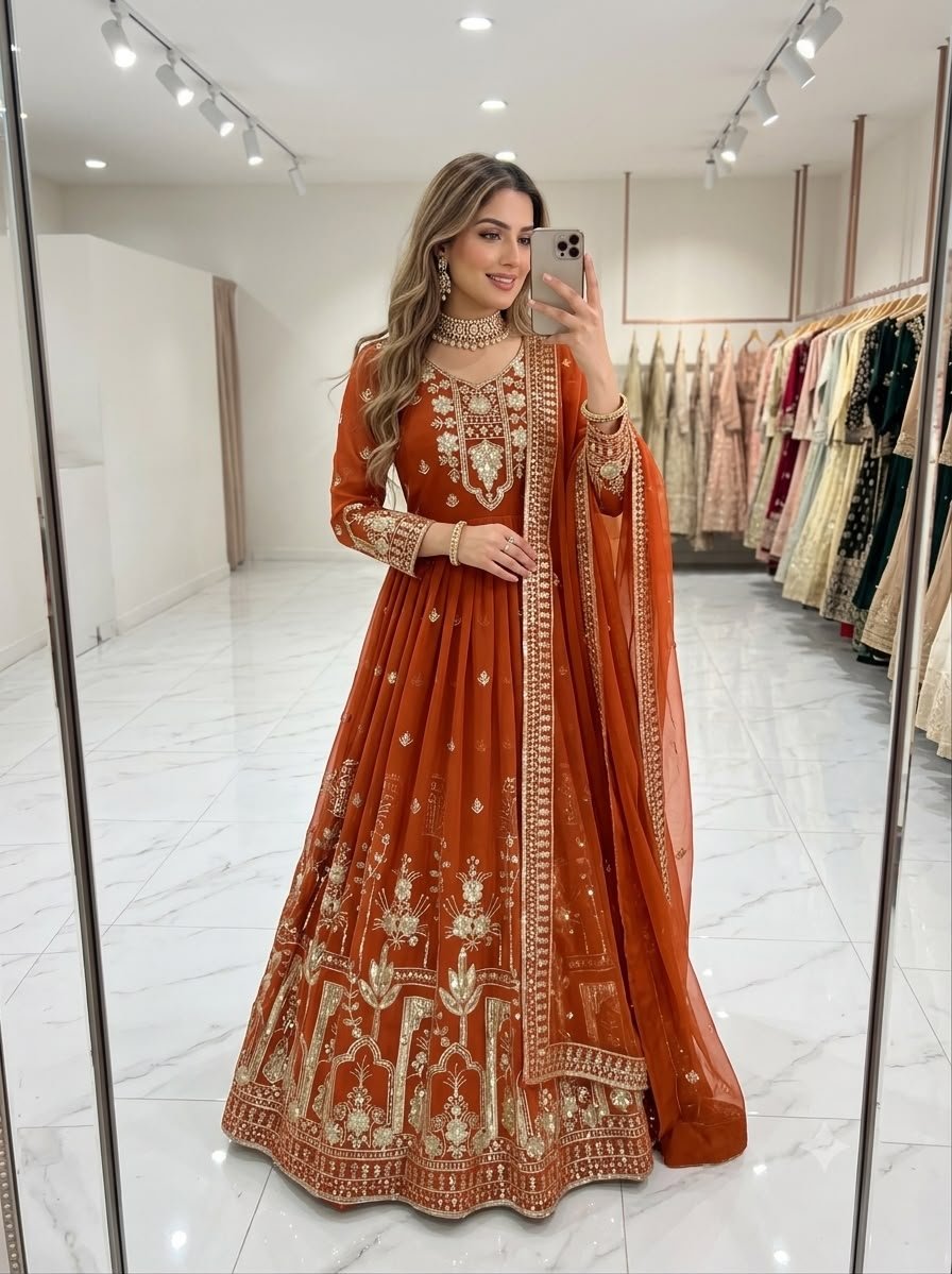 fox georgette anarkali gown pent dupatta set with embroidery sequence work fox georgette anarkali gown pent dupatta set with embroidery sequence work