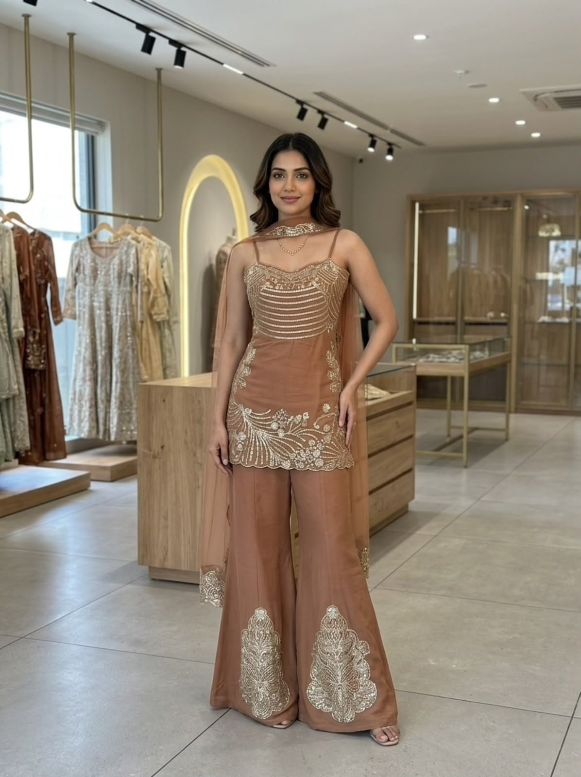 TOP ,PALAZZO AND BELT DUPATTA WITH SEQUENCE EMBROIDERED AND JARKAN WORKED - Image 3