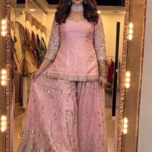 kurta palazzo set pure frendy silk with embroidery sequence worked