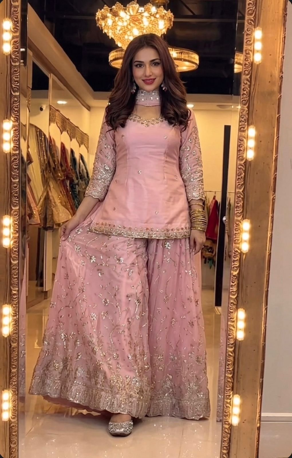 kurta palazzo set pure frendy silk with embroidery sequence worked kurta palazzo set pure frendy silk with embroidery sequence worked