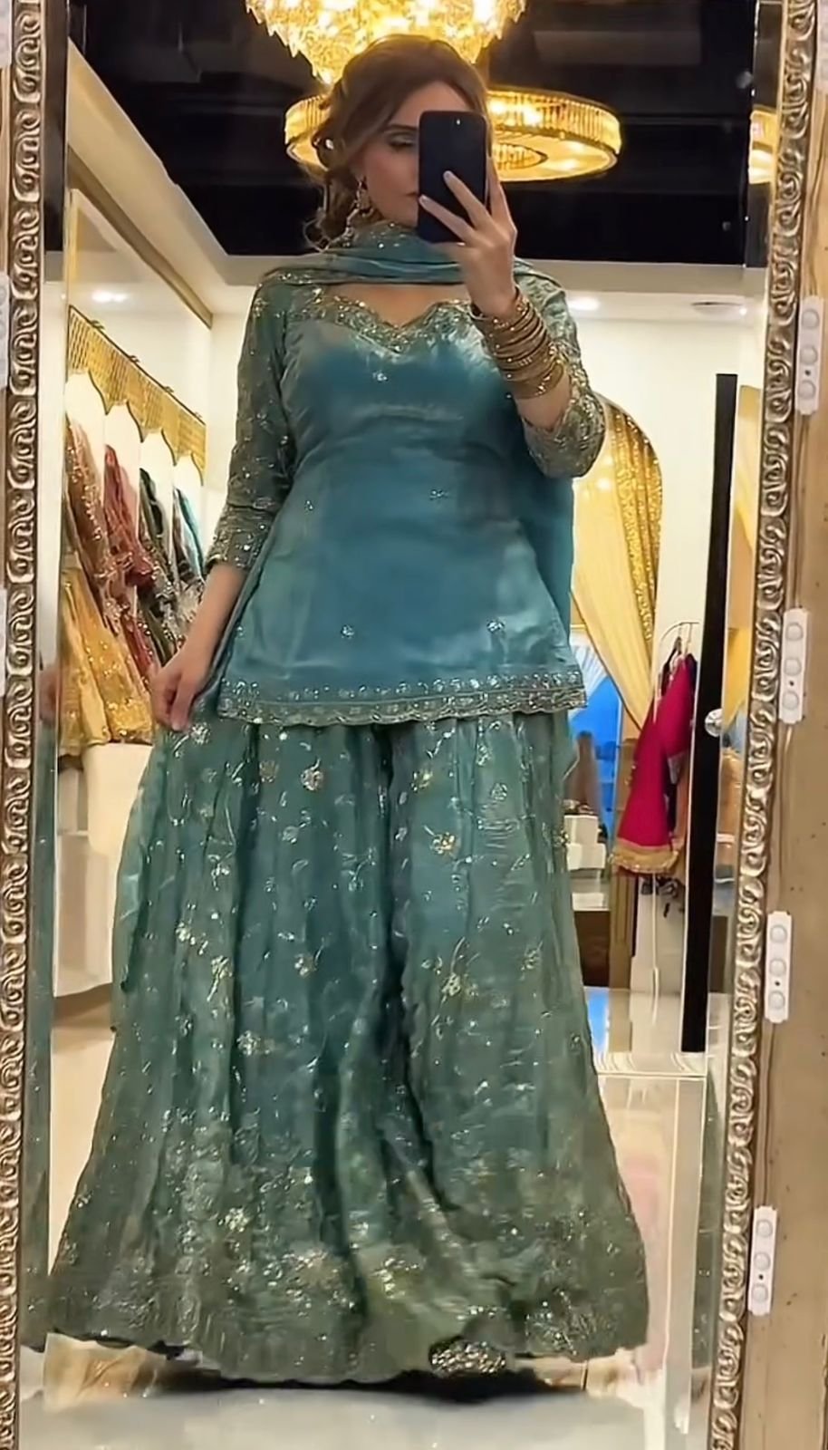 kurta palazzo set pure frendy silk with embroidery sequence worked kurta palazzo set pure frendy silk with embroidery sequence worked