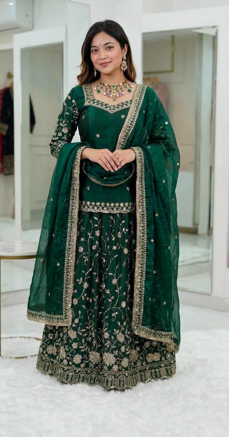 kurta palazzo set pure frendy silk with embroidery sequence worked kurta palazzo set pure frendy silk with embroidery sequence worked
