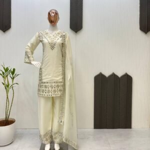 piece palazzo pair with dupatta in embroidery and real mirror work