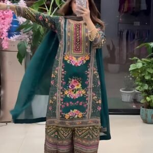 pakistani georgette 3 piece set with real mirror work