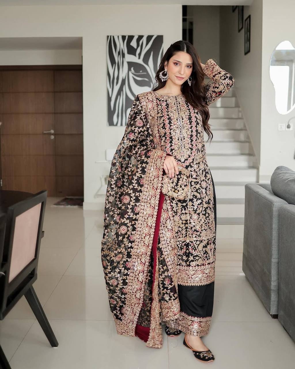 heavy eid special top, dupatta with plazzo* heavy eid special top, dupatta with plazzo*