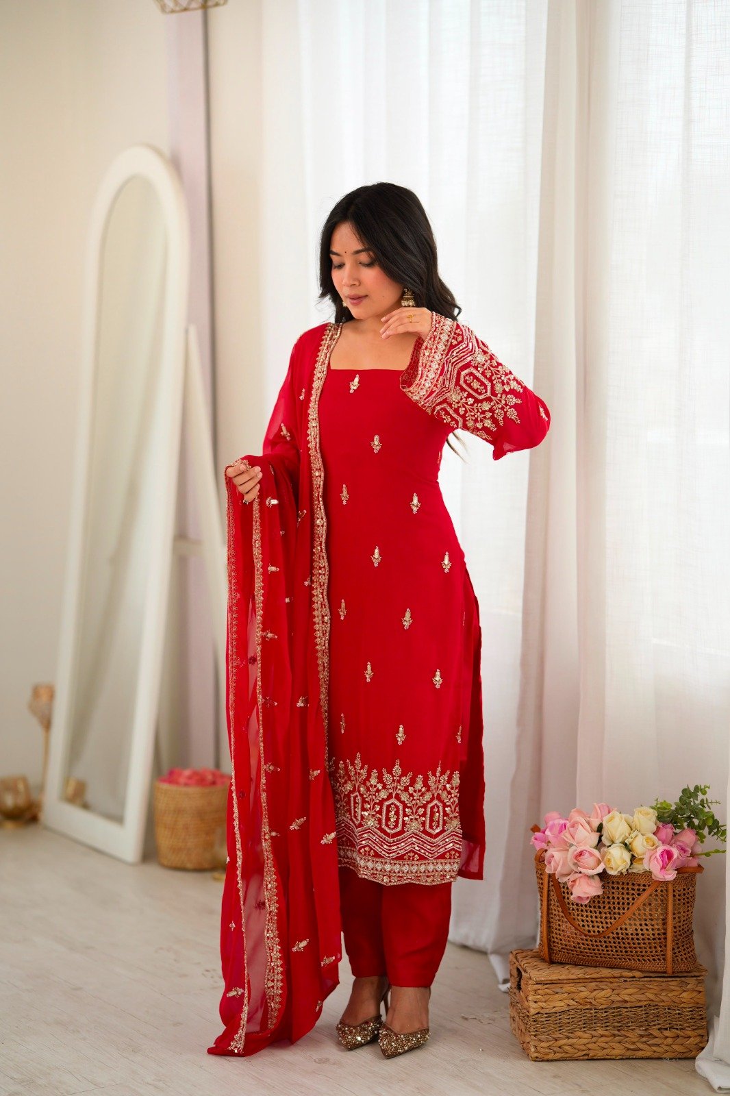 readymade suit heavy faux georgettee with embroidery heavy beads work sequence thread work readymade suit heavy faux georgettee with embroidery heavy beads work sequence thread work