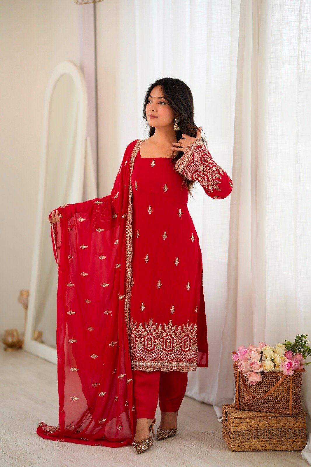 readymade suit heavy faux georgettee with embroidery heavy beads work sequence thread work readymade suit heavy faux georgettee with embroidery heavy beads work sequence thread work