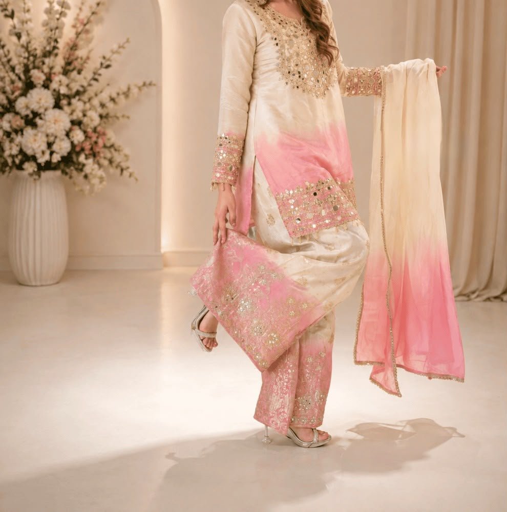 real mirror embroidered worked top, plazzo with dupatta real mirror embroidered worked top, plazzo with dupatta