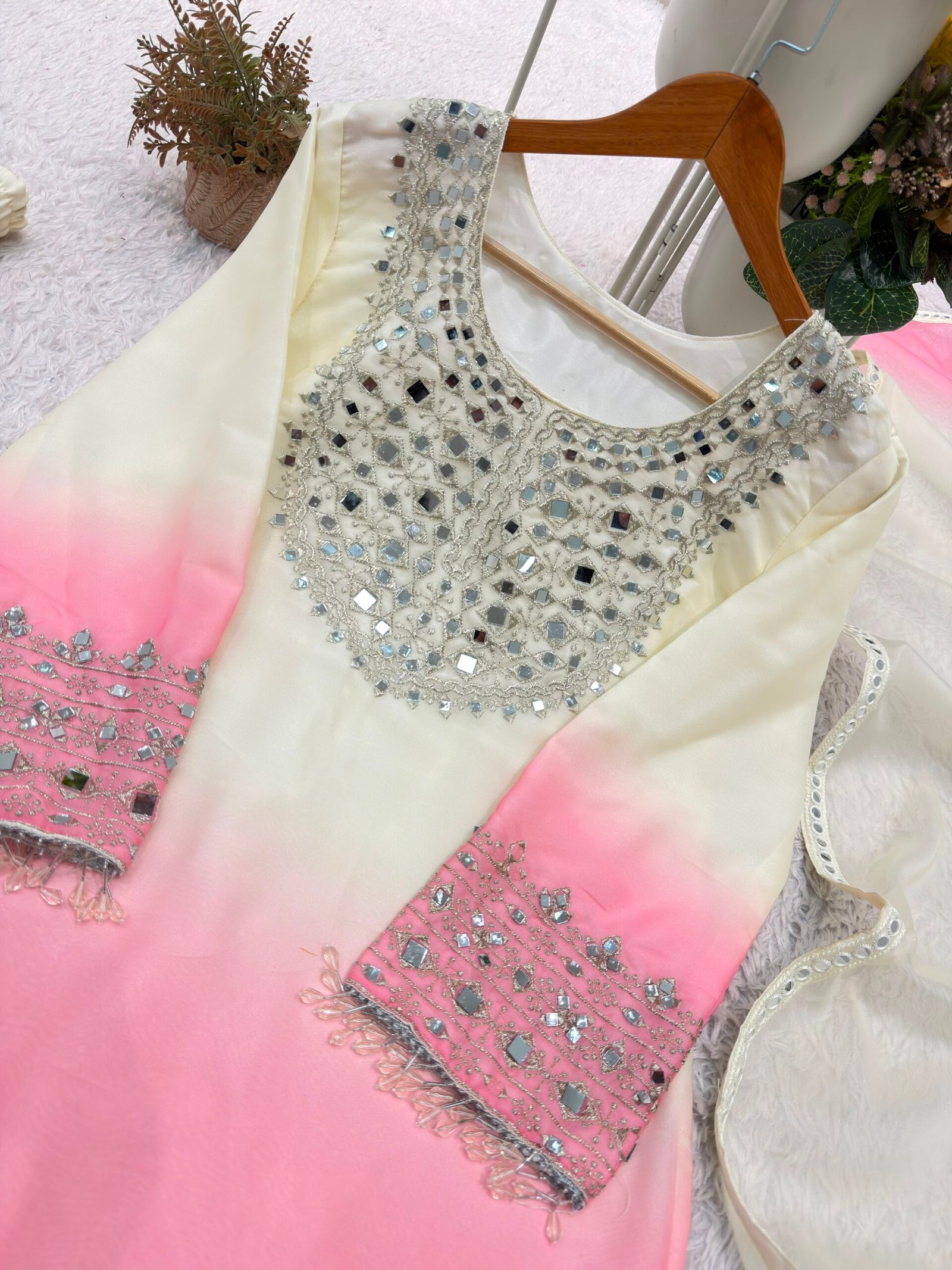 real mirror embroidered worked top, plazzo with dupatta real mirror embroidered worked top, plazzo with dupatta