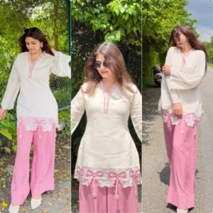 new designer party wear look pur roman silk top & palazzo set