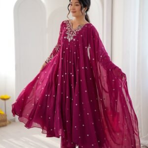New Designer Collection In Faux Georgette With Embroidery Work Gown And Dupatta Set