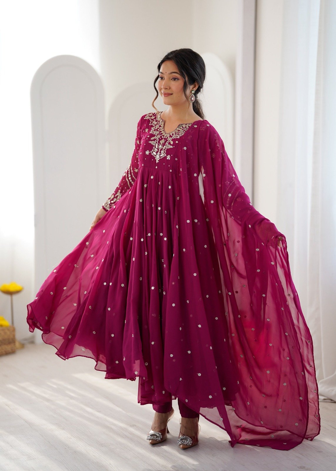 New Designer Collection In Faux Georgette With Embroidery Work Gown And Dupatta Set