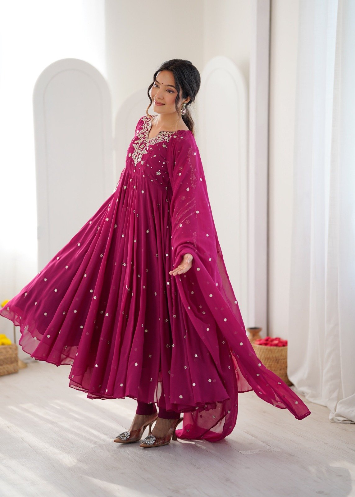 New Designer Collection In Faux Georgette With Embroidery Work Gown And Dupatta Set - Image 3