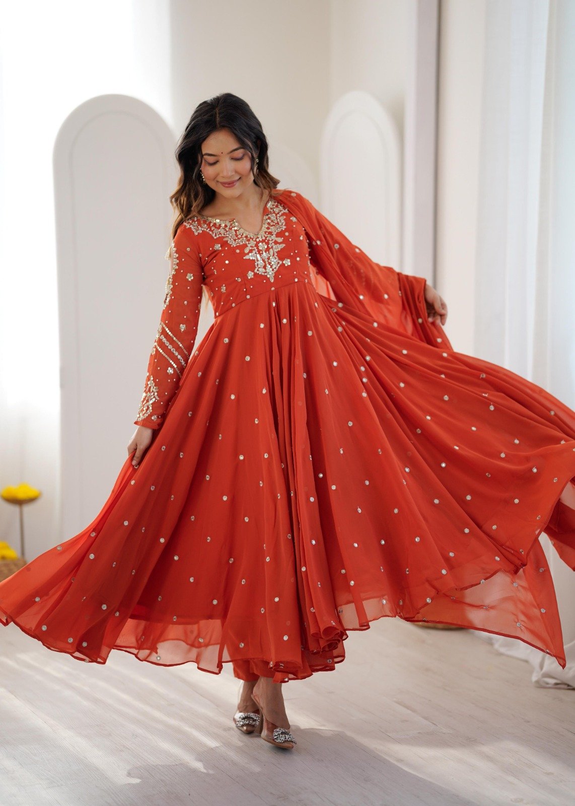 New Designer Collection In Faux Georgette With Embroidery Work Gown And Dupatta Set - Image 4