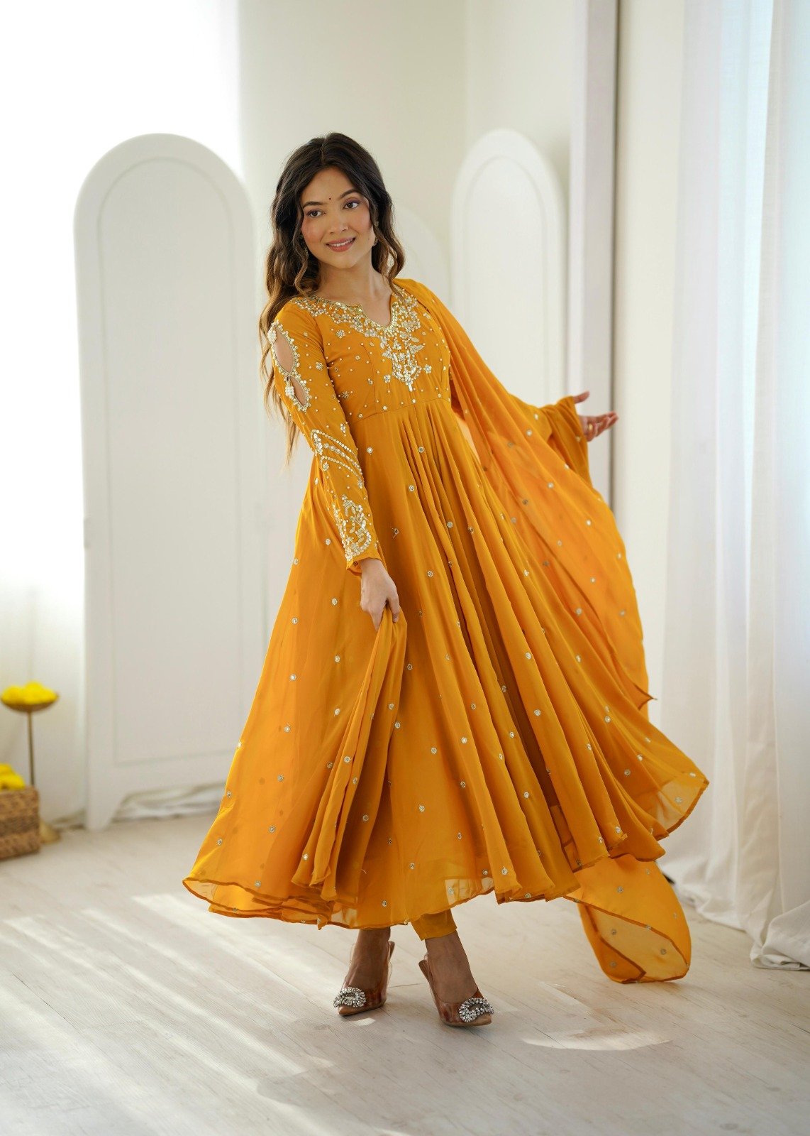 New Designer Collection In Faux Georgette With Embroidery Work Gown And Dupatta Set - Image 6