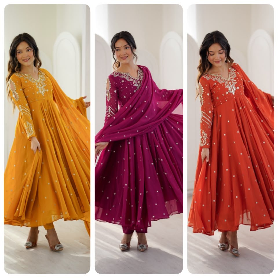 New Designer Collection In Faux Georgette With Embroidery Work Gown And Dupatta Set - Image 7