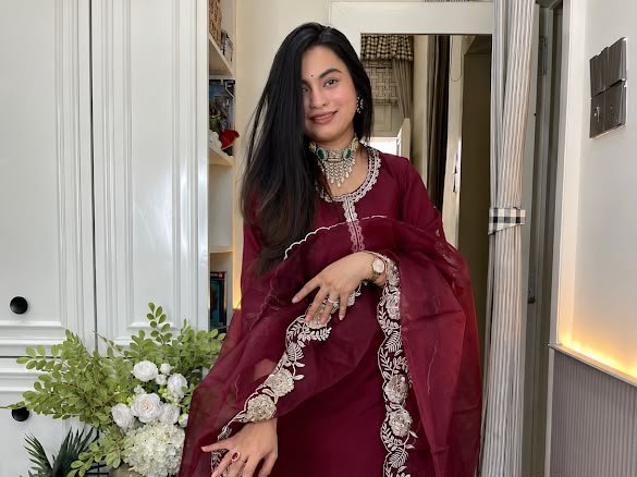 women's roman silk embroidered a line kurta with pant and dupatta sets women's roman silk embroidered a line kurta with pant and dupatta sets