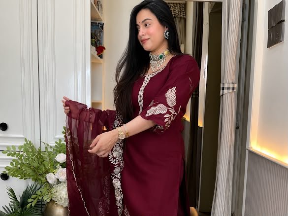 women's roman silk embroidered a line kurta with pant and dupatta sets women's roman silk embroidered a line kurta with pant and dupatta sets