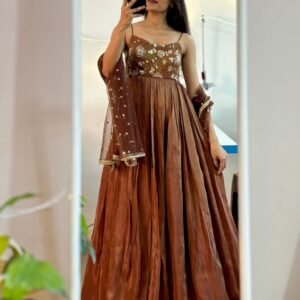 golden brown gown duppata set
