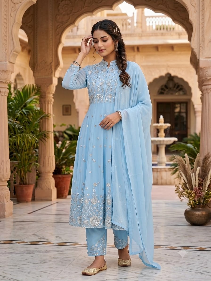 designer sequence embroidered worked round top, pant with dupatta* designer sequence embroidered worked round top, pant with dupatta* 
