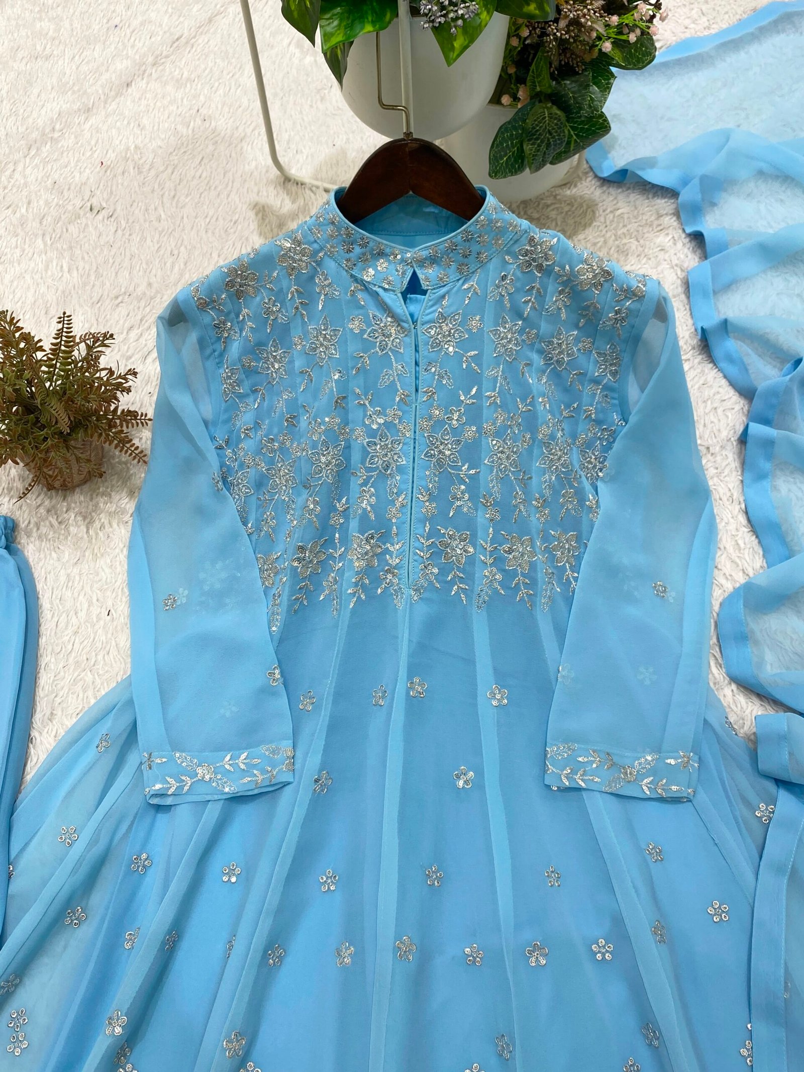 designer sequence embroidered worked round top, pant with dupatta* designer sequence embroidered worked round top, pant with dupatta* 