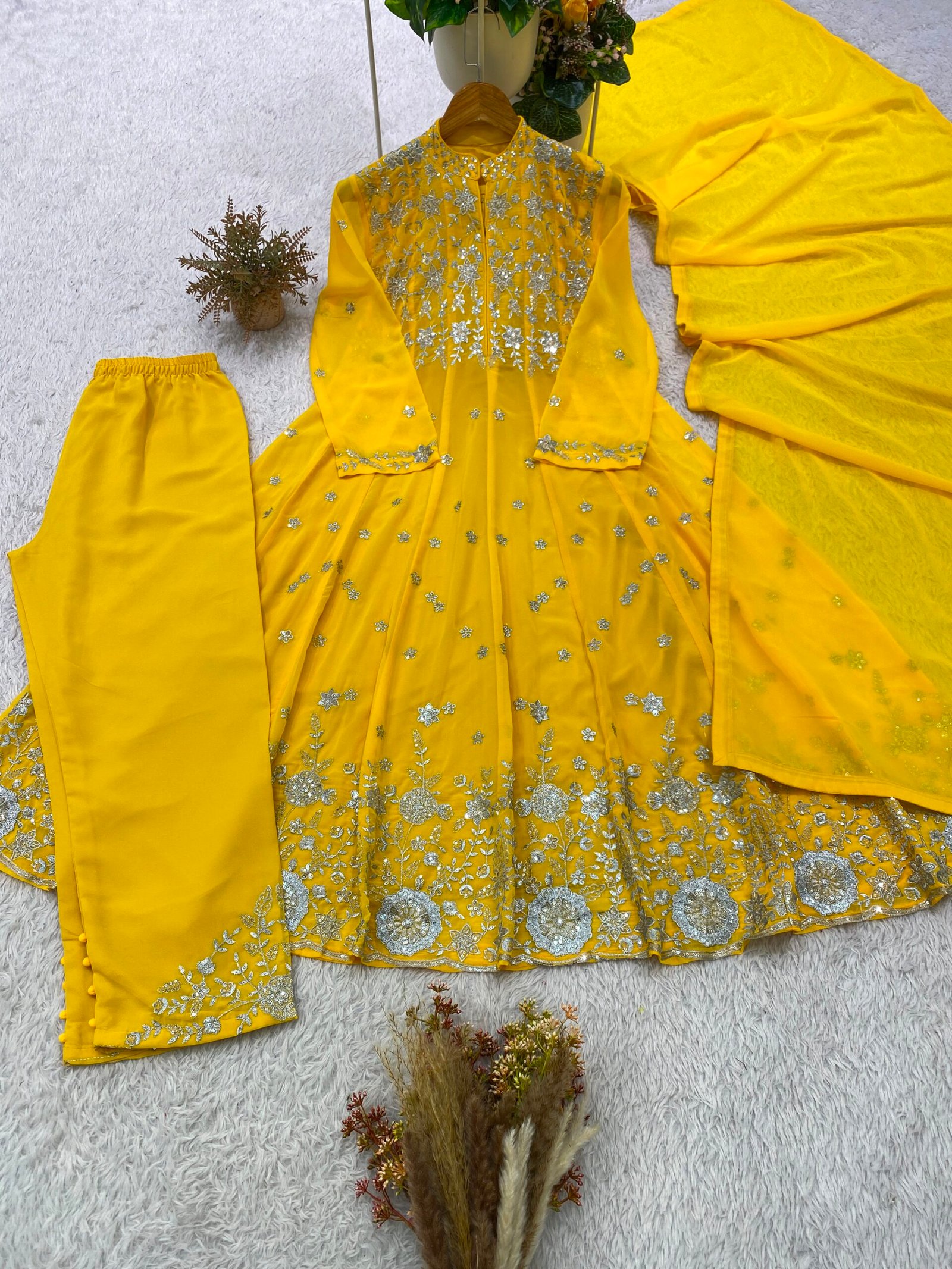 designer sequence embroidered worked round top, pant with dupatta* designer sequence embroidered worked round top, pant with dupatta* 
