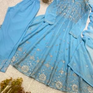 designer sequence embroidered worked round top, pant with dupatta* ⁠