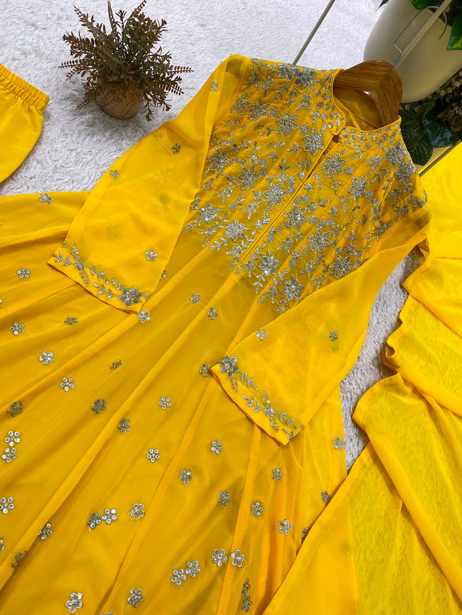 designer sequence embroidered worked round top, pant with dupatta* designer sequence embroidered worked round top, pant with dupatta* 