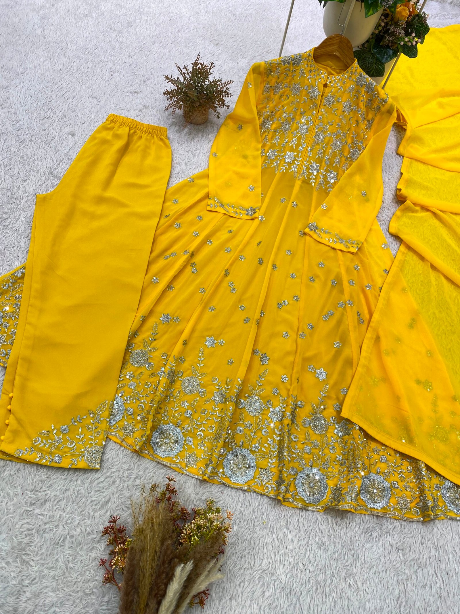 designer sequence embroidered worked round top, pant with dupatta* designer sequence embroidered worked round top, pant with dupatta* 