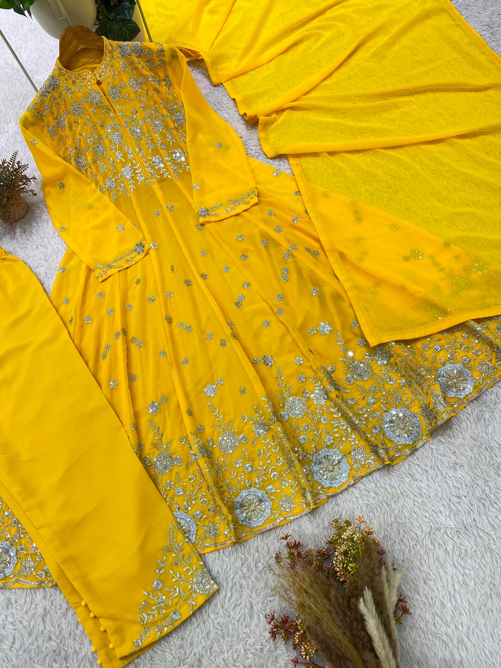 designer sequence embroidered worked round top, pant with dupatta* designer sequence embroidered worked round top, pant with dupatta* 