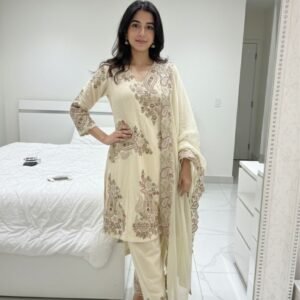 wedding our designer wear embroidered top plazzo and dupatta in fendy